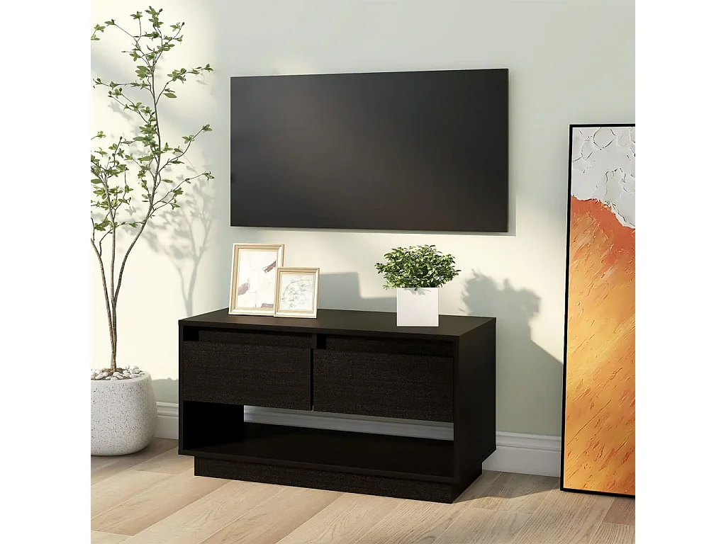Meuble TV Noir 74x34x40 cm Bois de pin massif