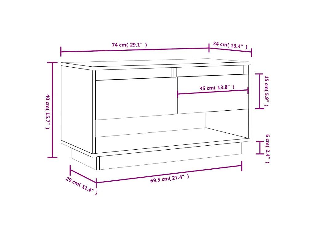Meuble TV Noir 74x34x40 cm Bois de pin massif