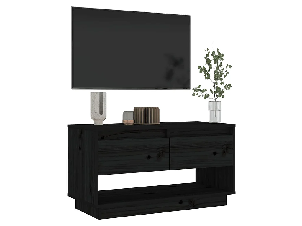 Meuble TV Noir 74x34x40 cm Bois de pin massif