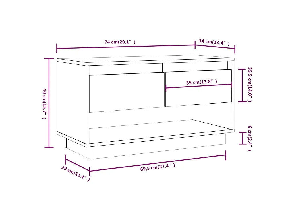 Meuble TV Noir 74x34x40 cm Bois de pin massif