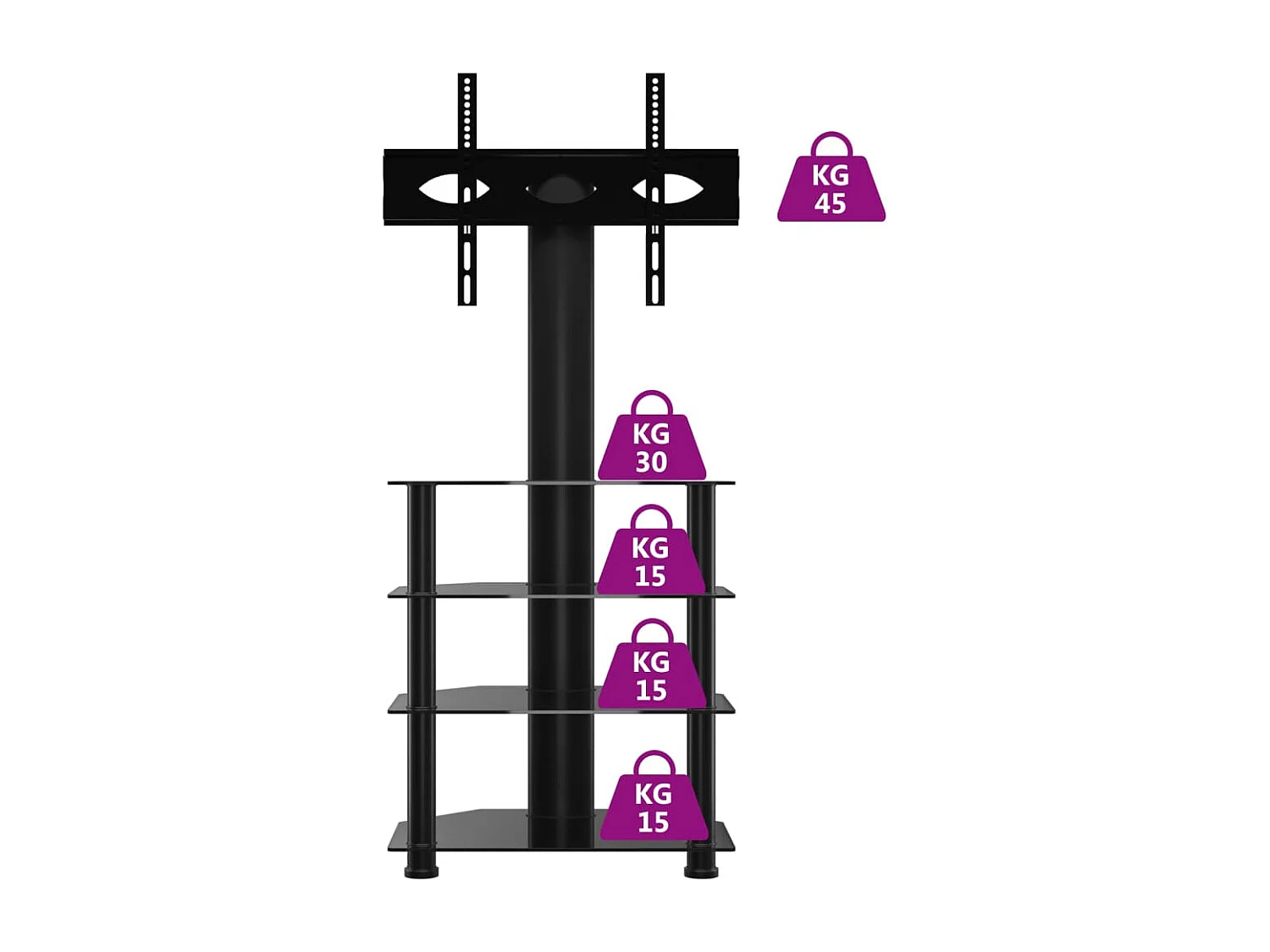 Meuble TV d'angle 4 niveaux pour 32-70 pouces noir