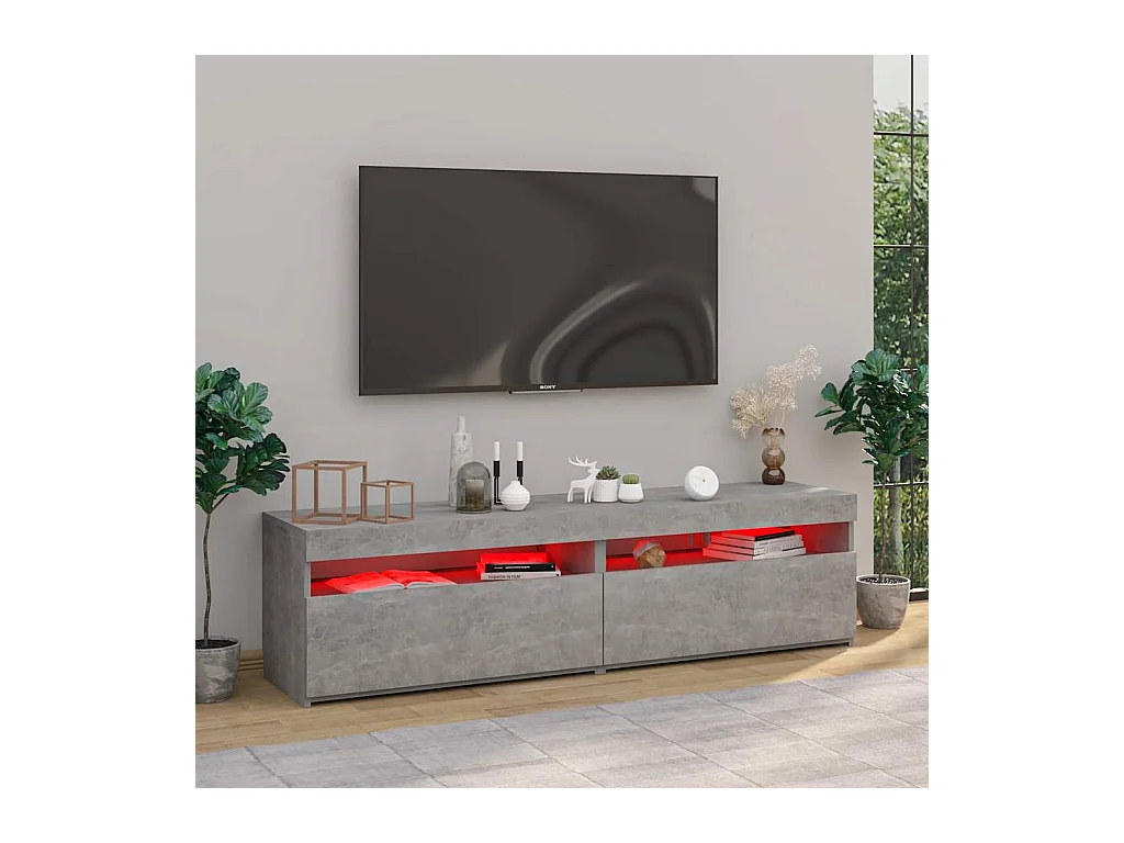 Tv-meubelen 2 st met LED-verlichting 75x35x40 cm betongrijs