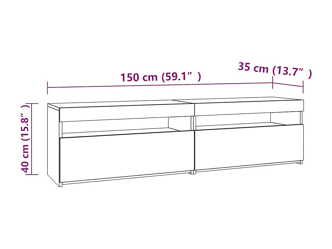 Meubles TV 2 pcs avec lumières LED Gris béton 75x35x40 cm