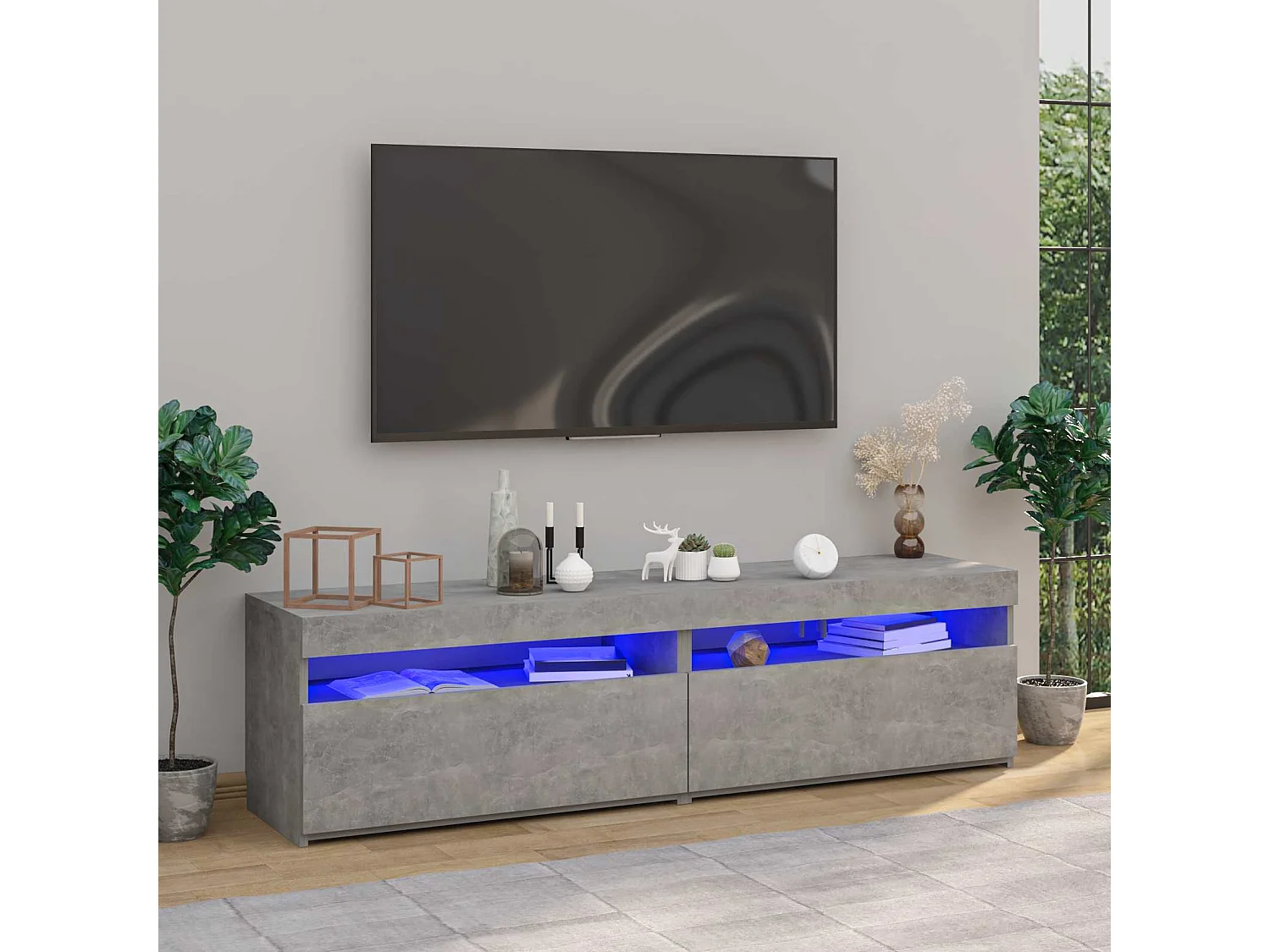 Meubles TV 2 pcs avec lumières LED Gris béton 75x35x40 cm