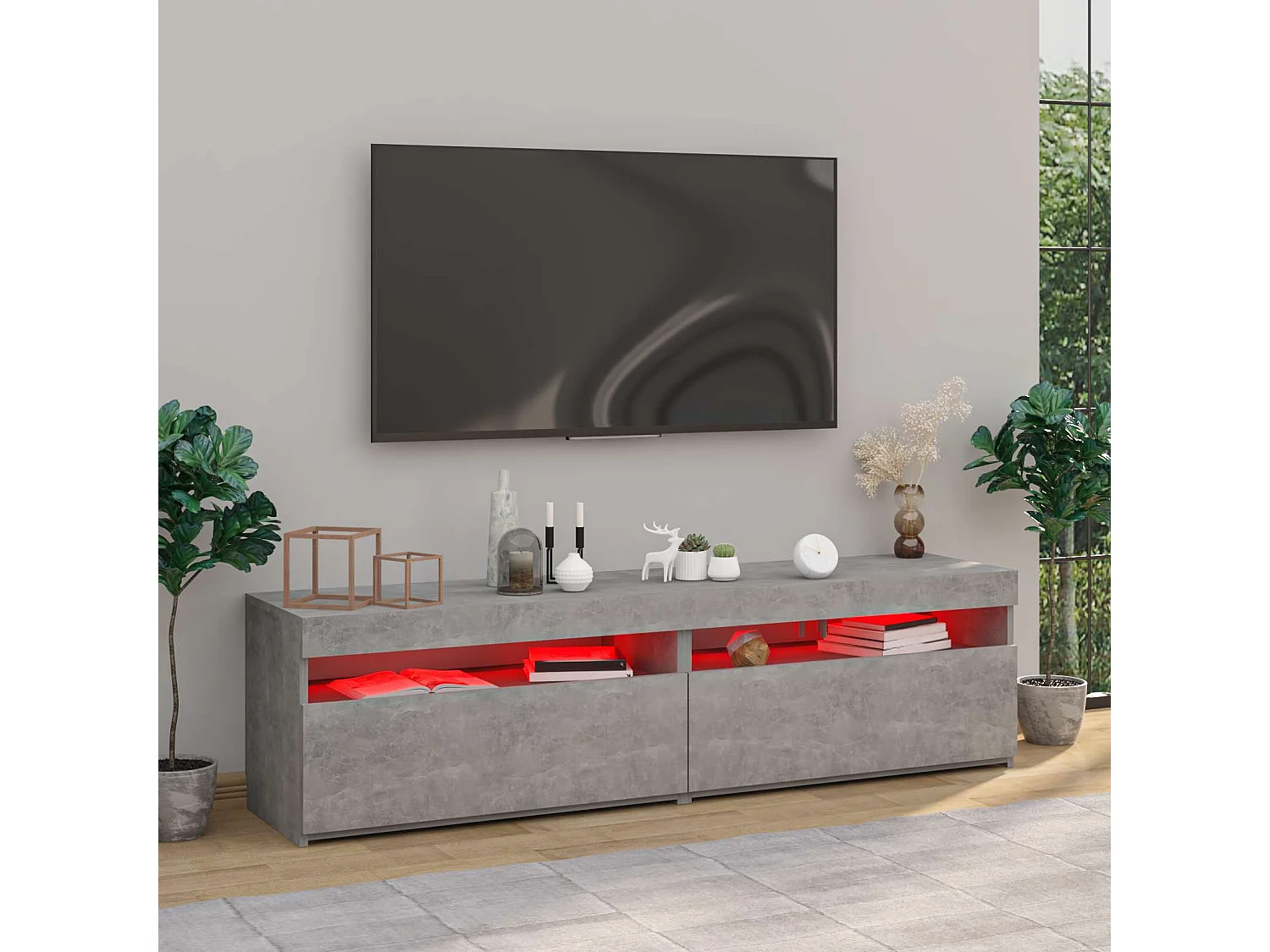Meubles TV 2 pcs avec lumières LED Gris béton 75x35x40 cm