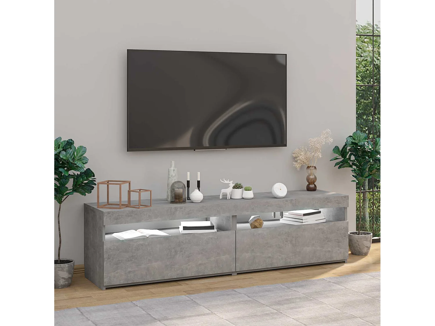 Meubles TV 2 pcs avec lumières LED Gris béton 75x35x40 cm