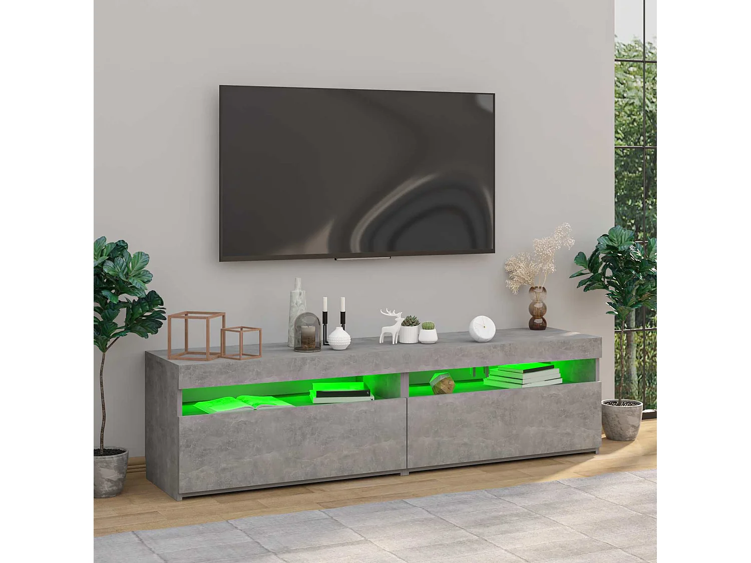 TV-Schränke 2 Stk. mit LED-Leuchten Betongrau 75x35x40 cm