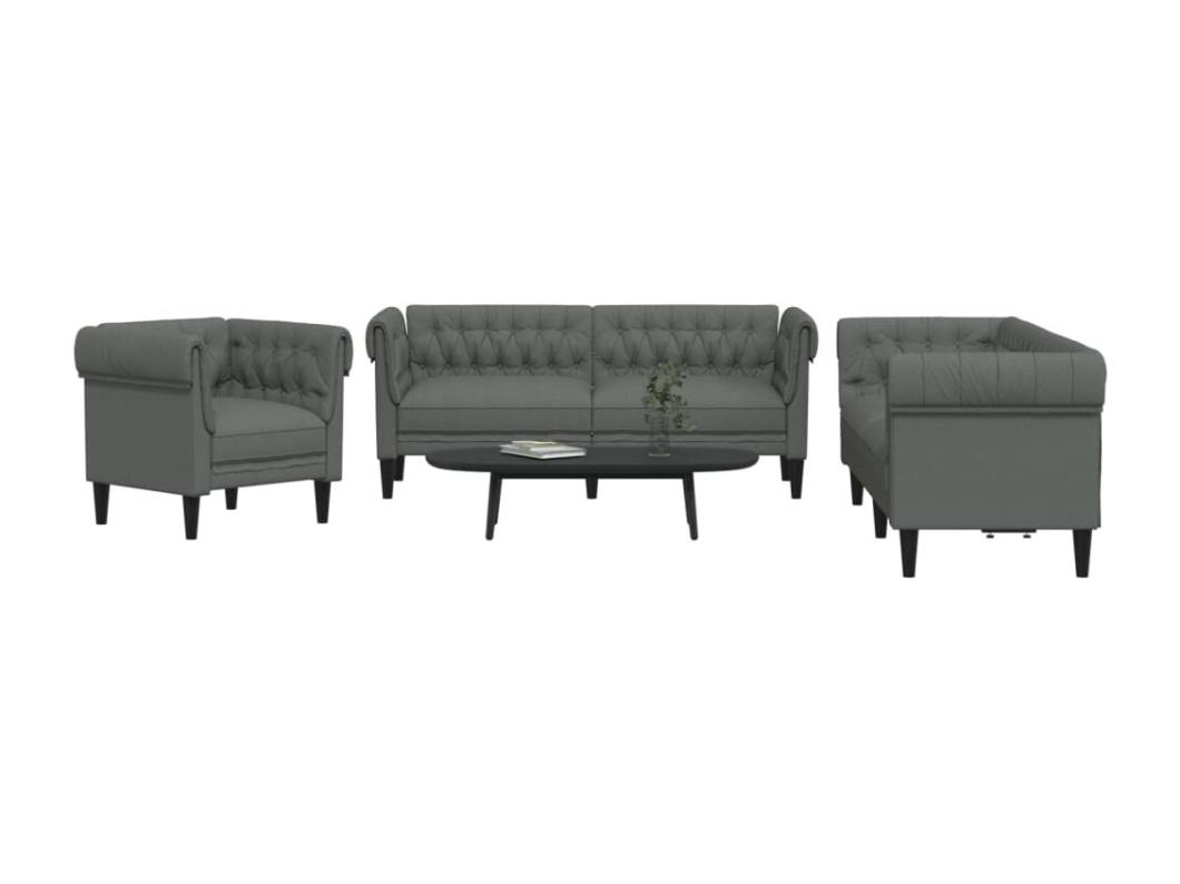 3-delige Loungeset stof donkergrijs