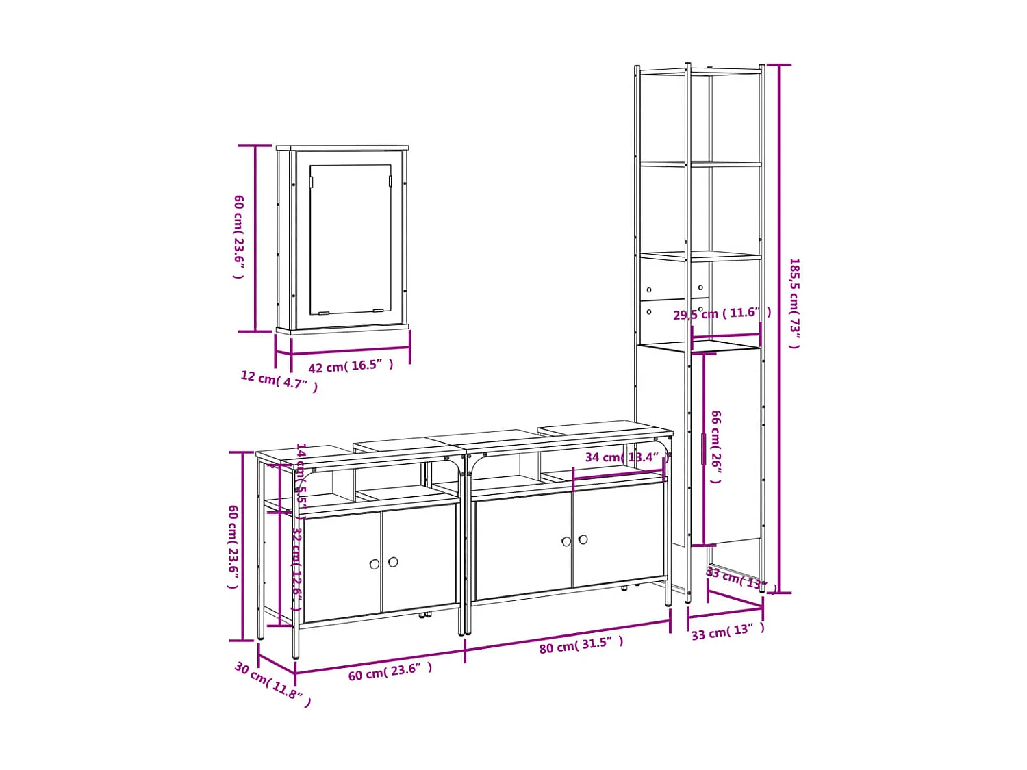 Ensemble de meubles de salle de bain 4 pcs Sonoma gris