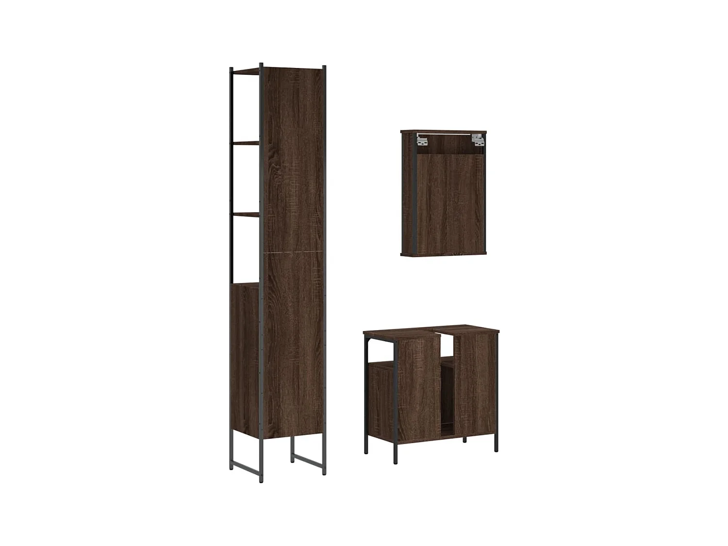 Set Mobili da Bagno 3 pz Rovere Marrone in Legno Multistrato
