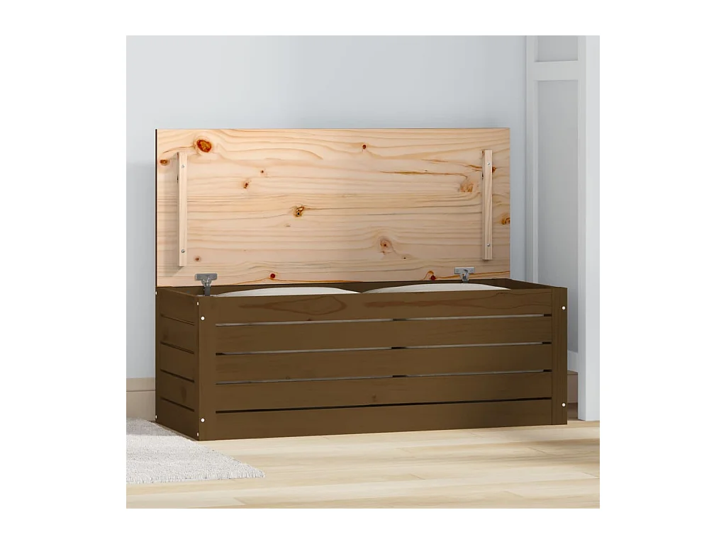Caja almacenaje madera maciza pino marrón miel 89x36,5x33 cm