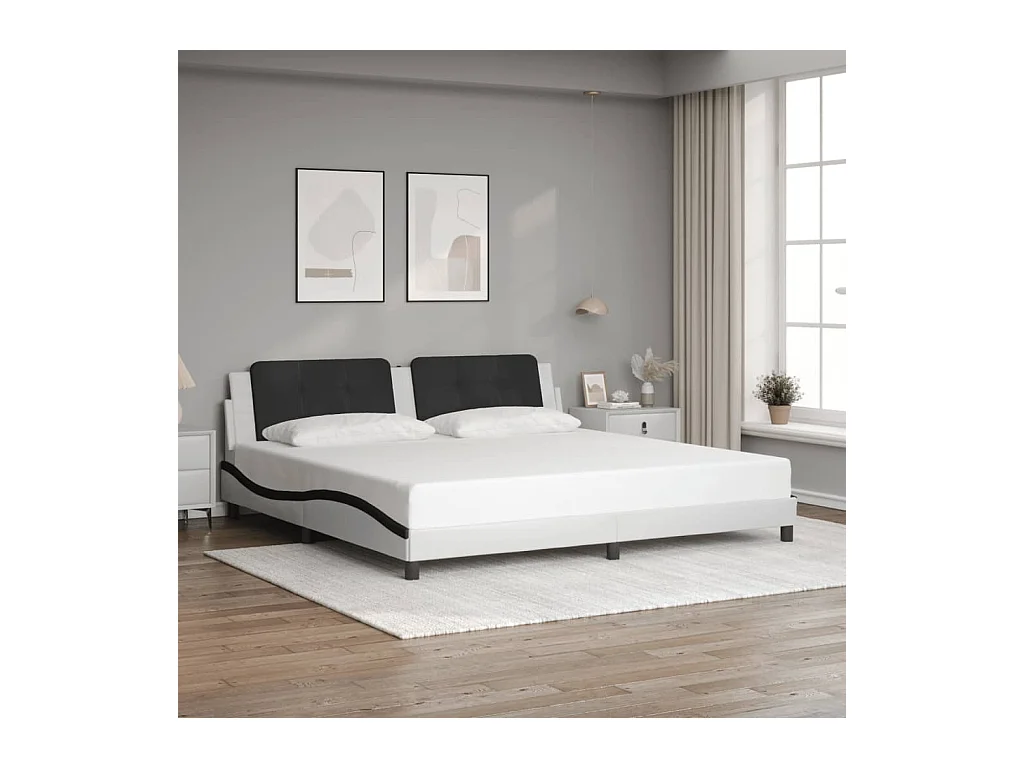 Cadre de lit sans matelas blanc et noir 200x200 cm similicuir