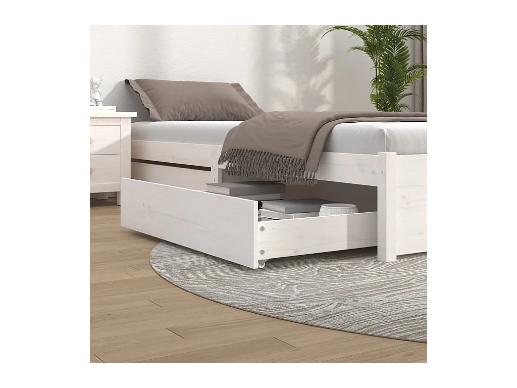 Tiroirs de lit 2 pcs blanc Bois de pin massif