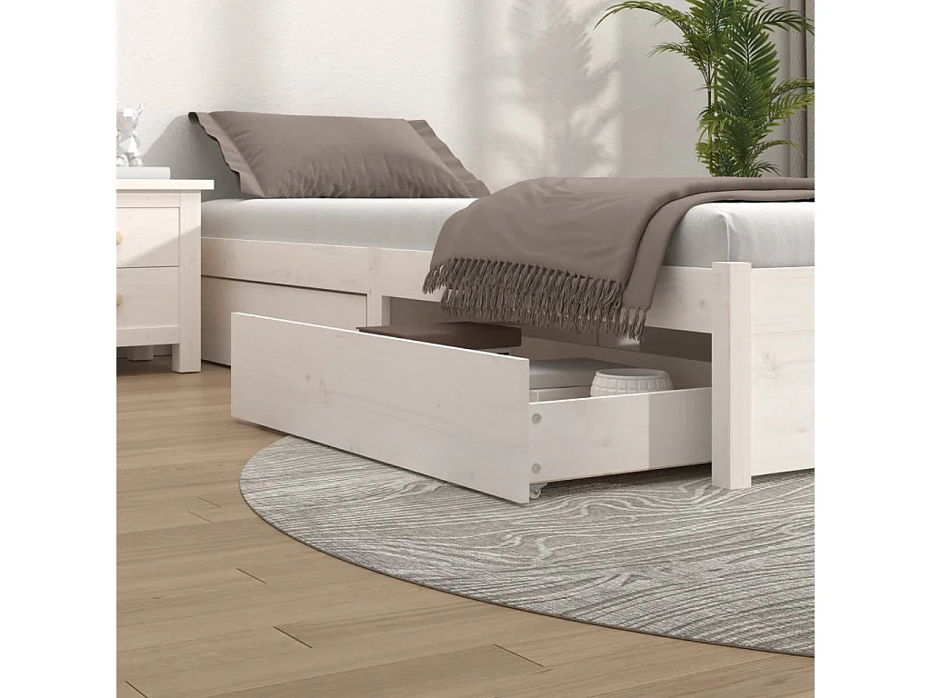 Tiroirs de lit 4 pcs Blanc Bois de pin massif