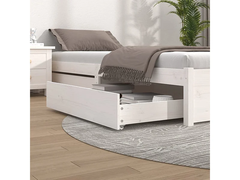 Cassettoni da Letto 2 pz Bianchi in Legno Massello di Pino