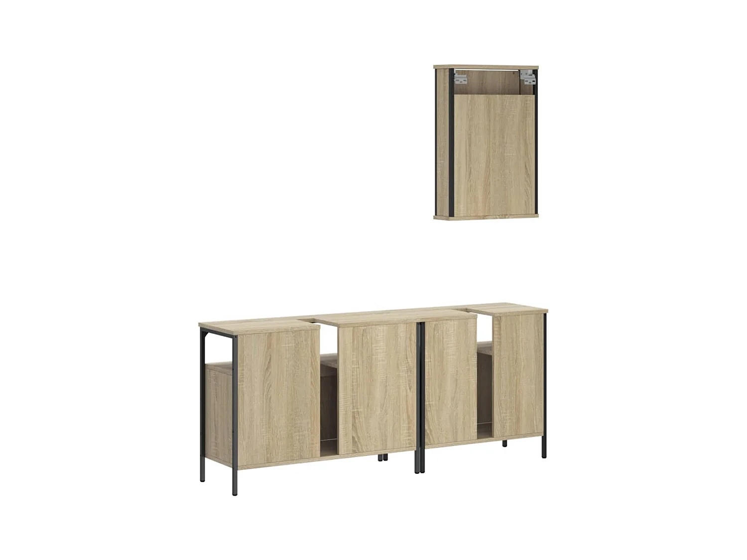 Set Mobili da Bagno 3 pz Rovere Sonoma in Legno Multistrato