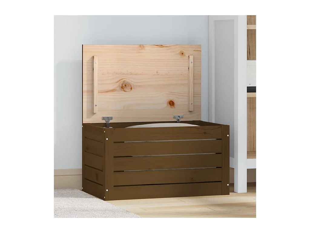 Caja almacenaje madera maciza pino marrón miel 59,5x36,5x33 cm