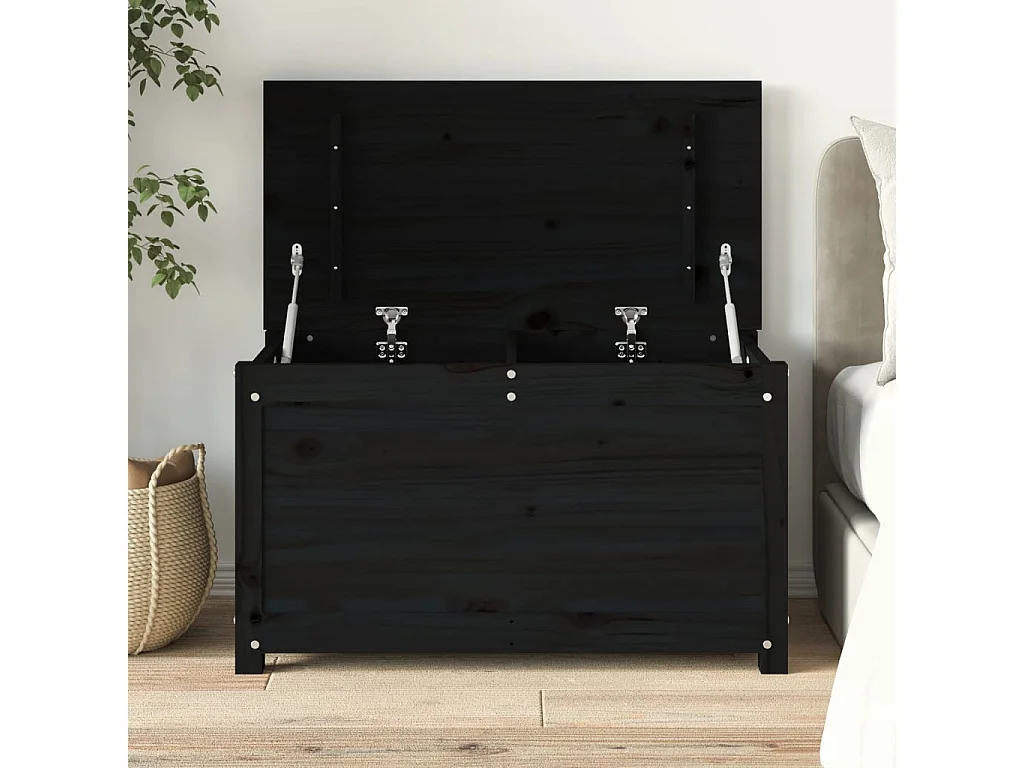 Truhe Schwarz 80x40x45,5 cm Massivholz Kiefer