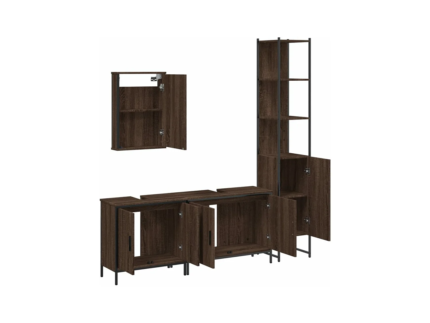 Set de muebles baño 4 pzas madera contrachapada roble marrón