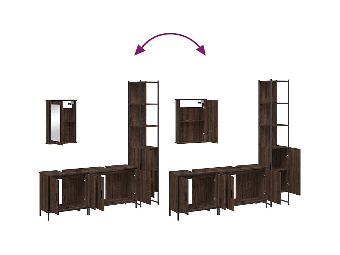 Set de muebles baño 4 pzas madera contrachapada roble marrón