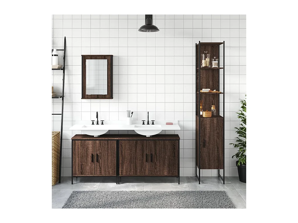 Set de muebles baño 4 pzas madera contrachapada roble marrón