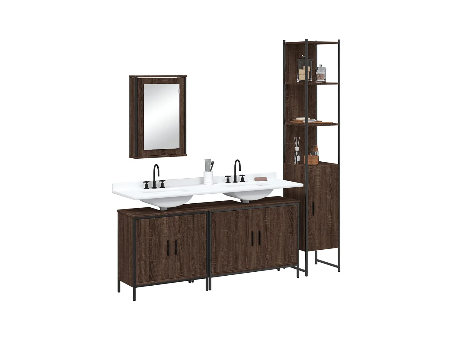 Set de muebles baño 4 pzas madera contrachapada roble marrón