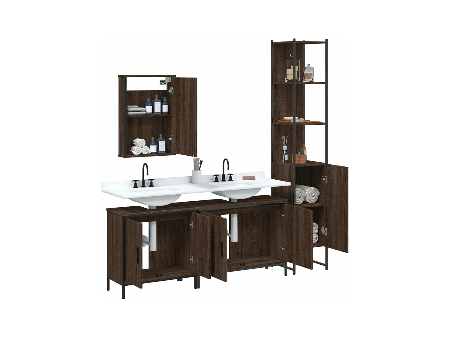 Set de muebles baño 4 pzas madera contrachapada roble marrón