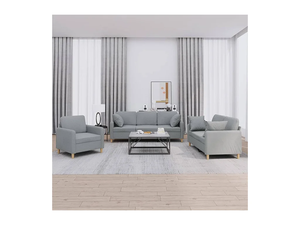 Ensemble de canapés 3 pcs coussins gris clair tissu