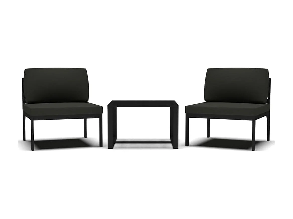 3-delige Loungeset met kussens aluminium antracietkleurig