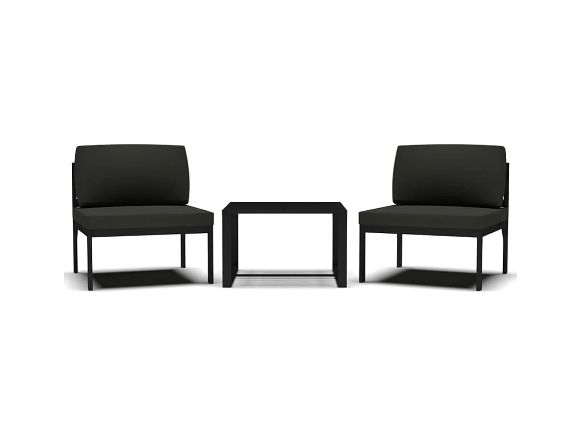 Set Divani da Giardino 3 pz con Cuscini in Alluminio Antracite