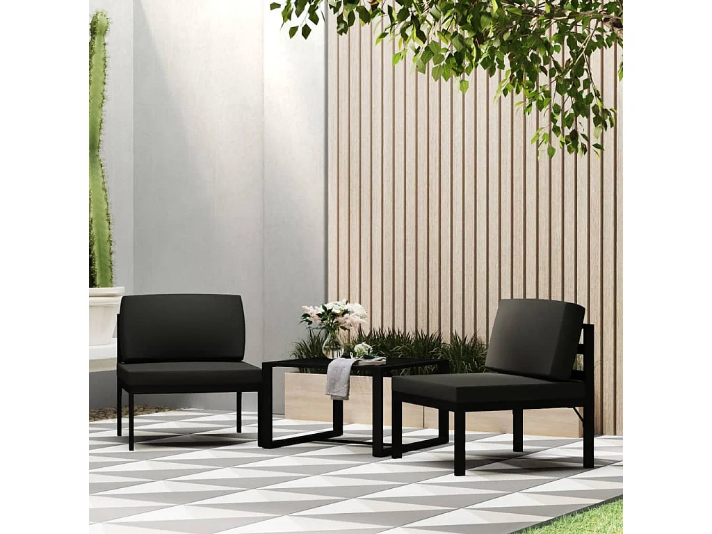 Set Divani da Giardino 3 pz con Cuscini in Alluminio Antracite