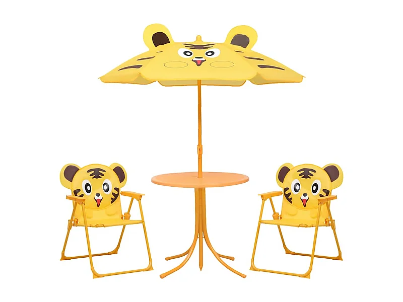 3 pcs conjunto bistrô de jardim infantil c/ guarda-sol amarelo