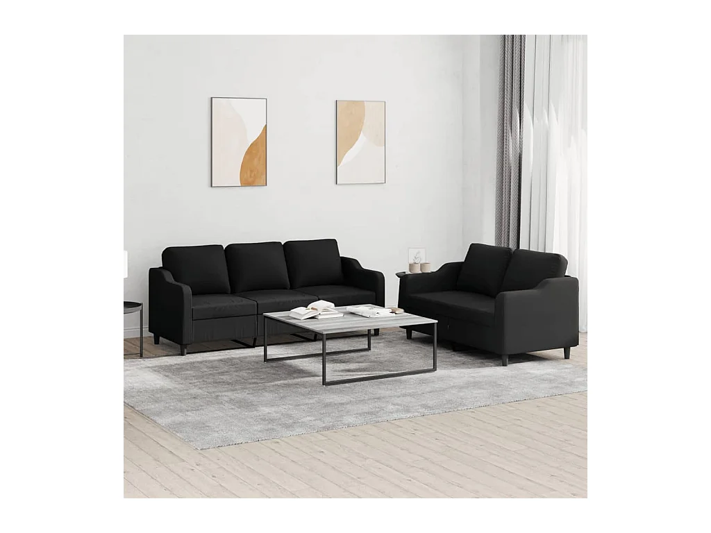 Ensemble de canapés 2 pcs avec coussins Noir Tissu
