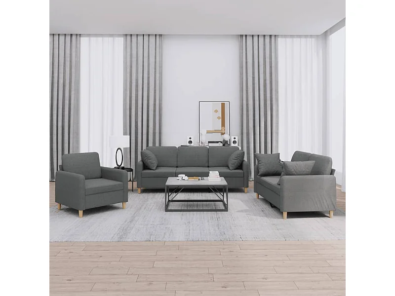 Ensemble de canapés 3 pcs coussins gris foncé tissu