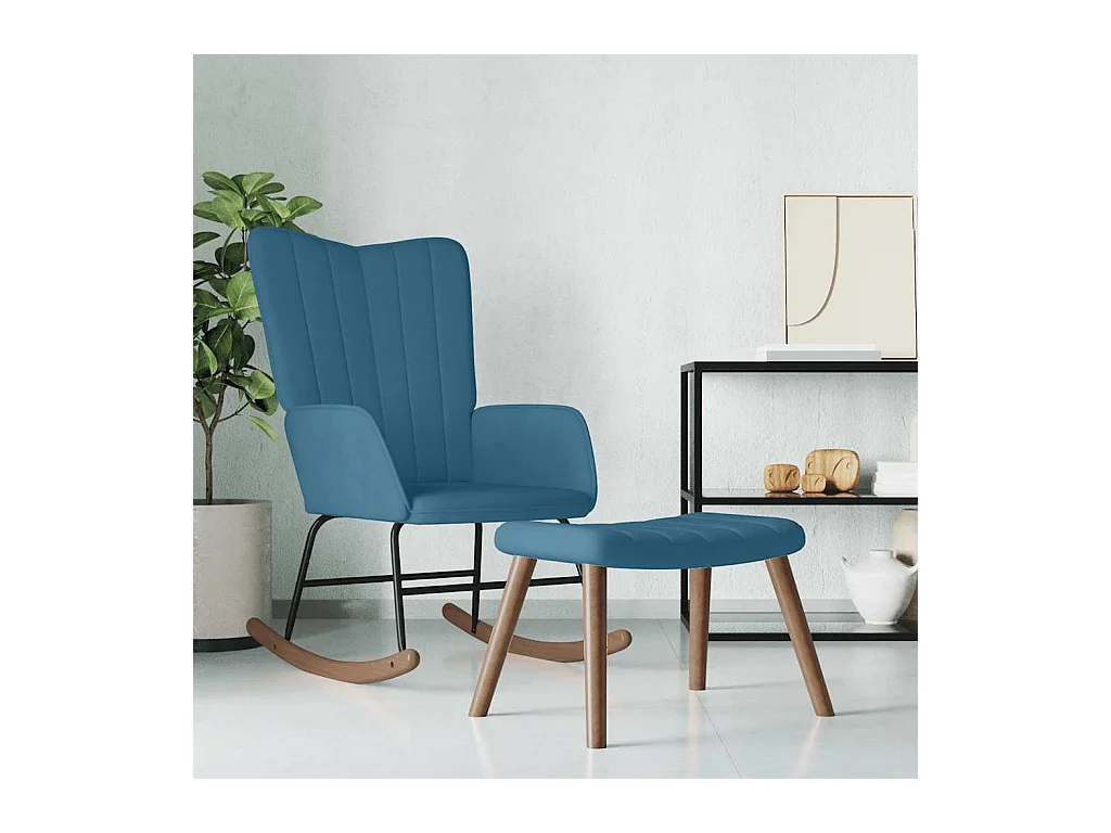 Chaise à bascule avec repose-pied Bleu Velours