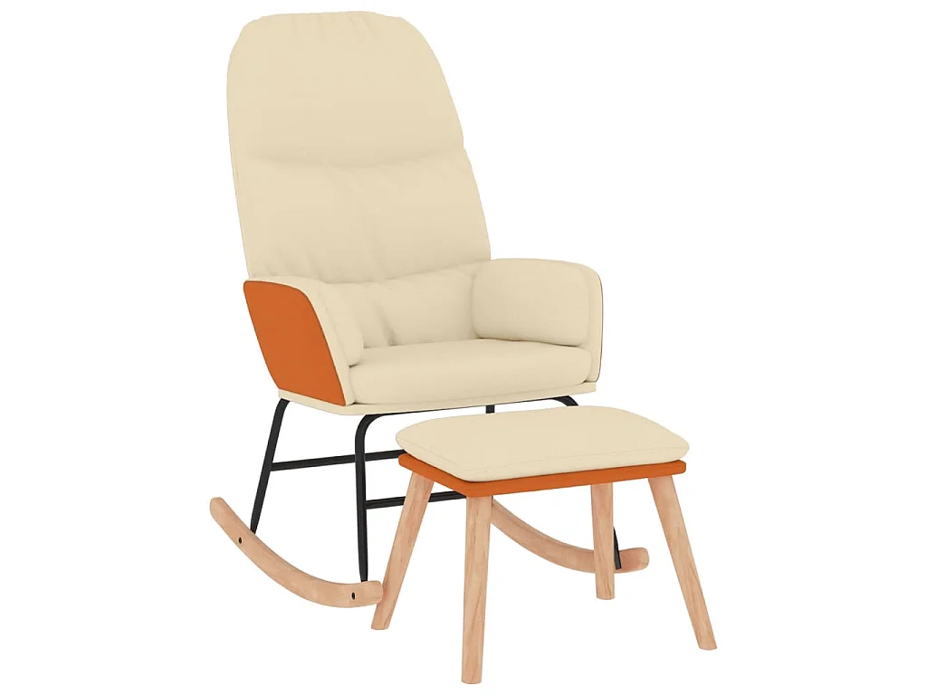 Silla mecedora con reposapiés tela blanco crema