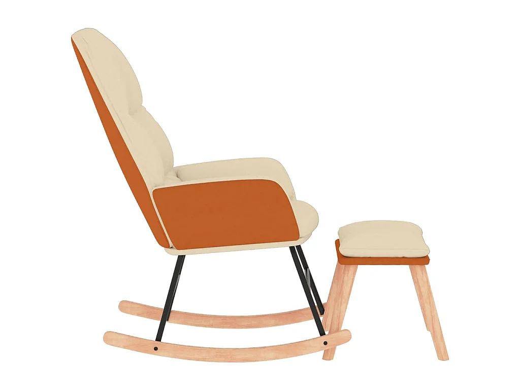 Silla mecedora con reposapiés tela blanco crema