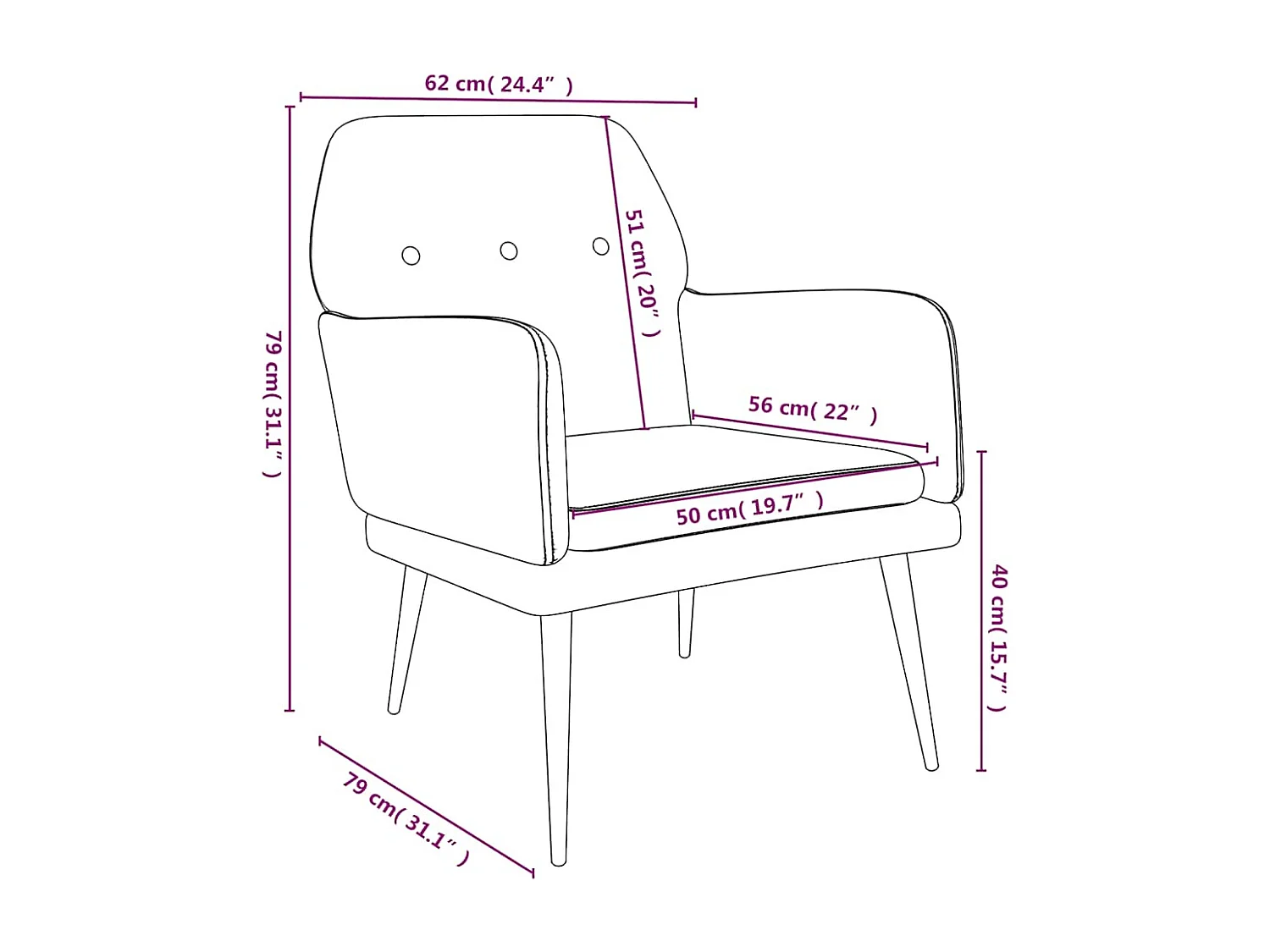 Sessel Braun 62x79x79 cm Samt