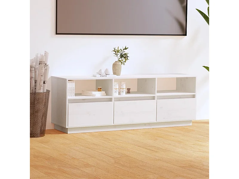 Mueble de TV de madera maciza de pino blanco 140x37x50 cm