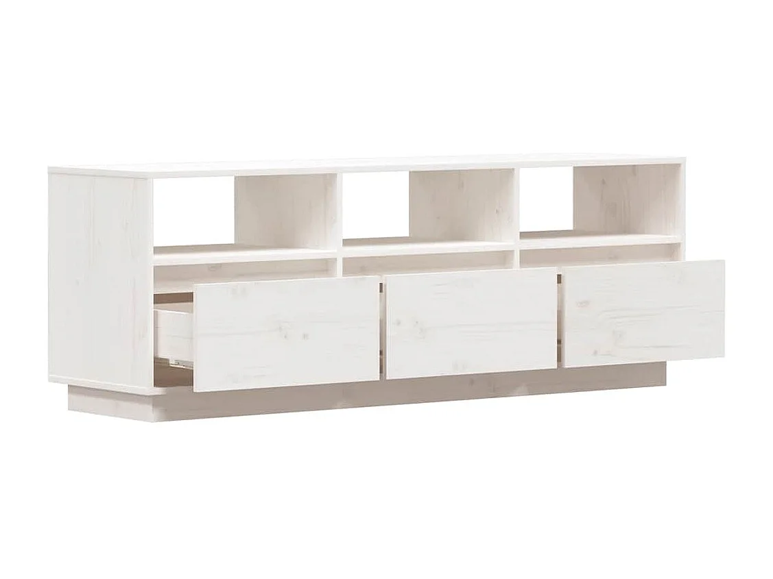 Mobile Porta TV Bianco 140x37x50 cm in Legno Massello di Pino