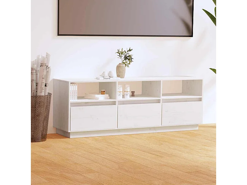 Mobile Porta TV Bianco 140x37x50 cm in Legno Massello di Pino
