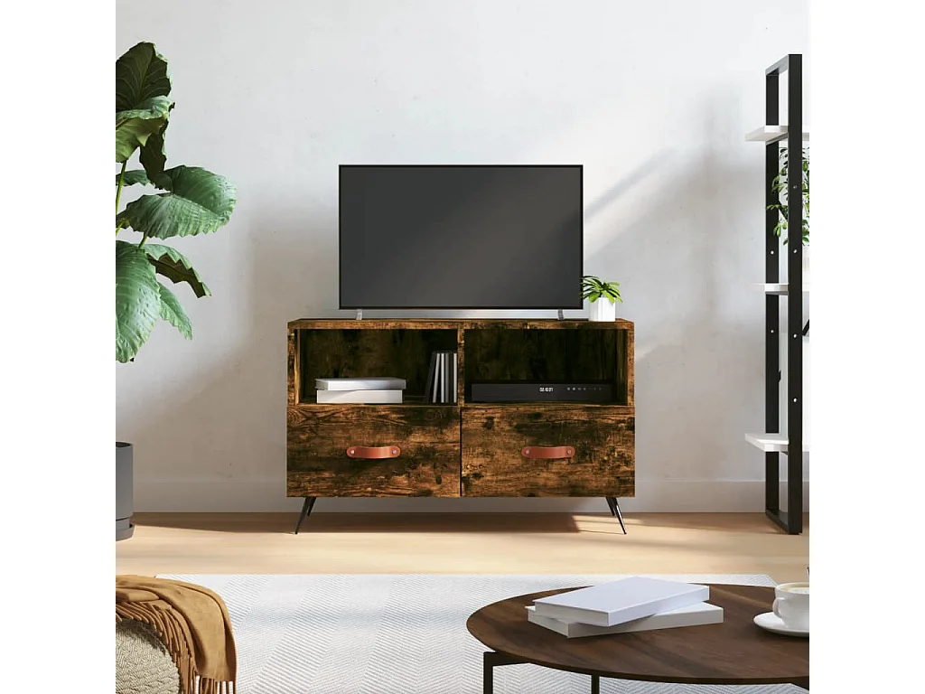 Meuble TV Chêne fumé 80x36x50 cm Bois d'ingénierie
