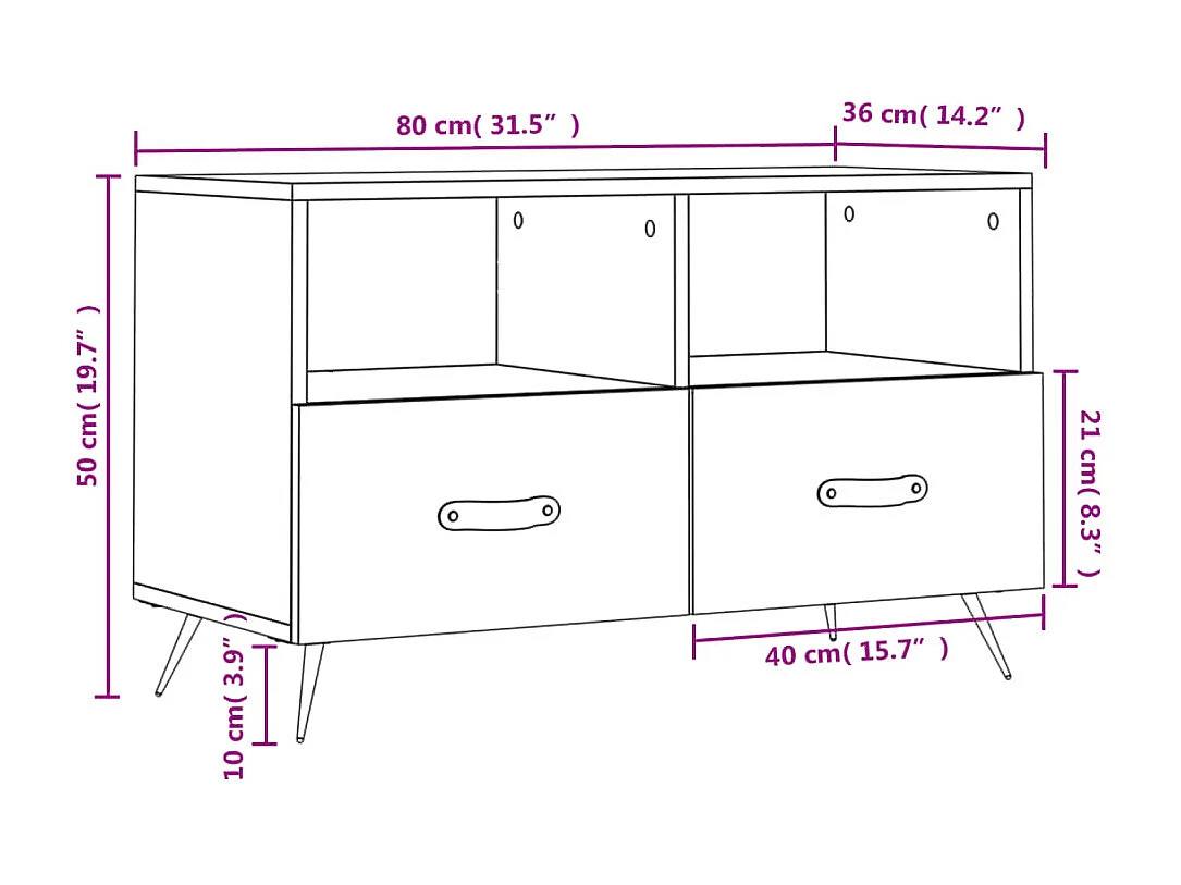 Meuble TV Chêne fumé 80x36x50 cm Bois d'ingénierie