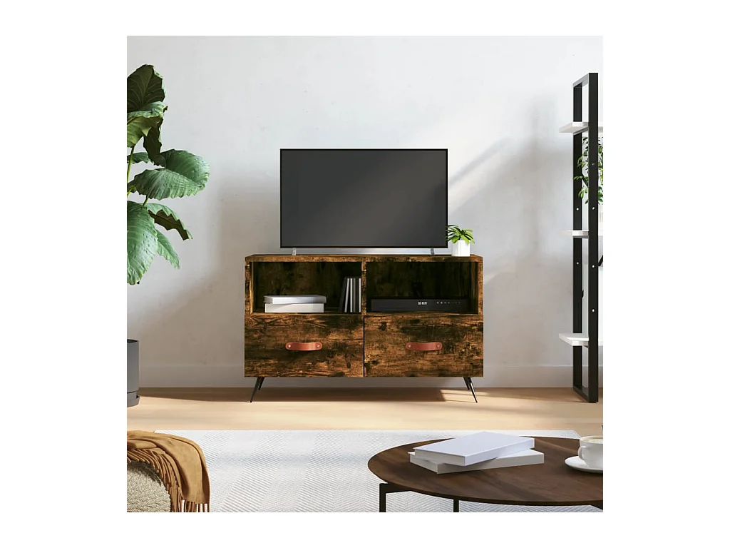 Meuble TV Chêne fumé 80x36x50 cm Bois d'ingénierie