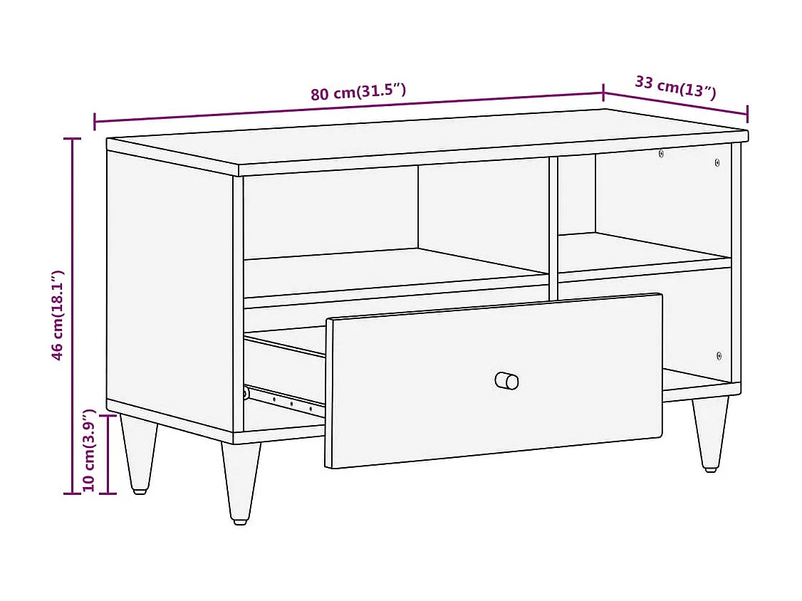 Meuble TV 80x33x46 cm bois massif de manguier
