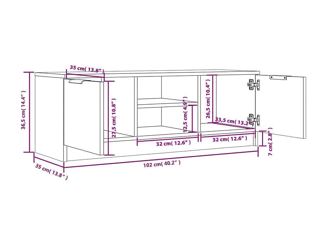 Tv-meubel 102x35x36,5 cm bewerkt hout zwart