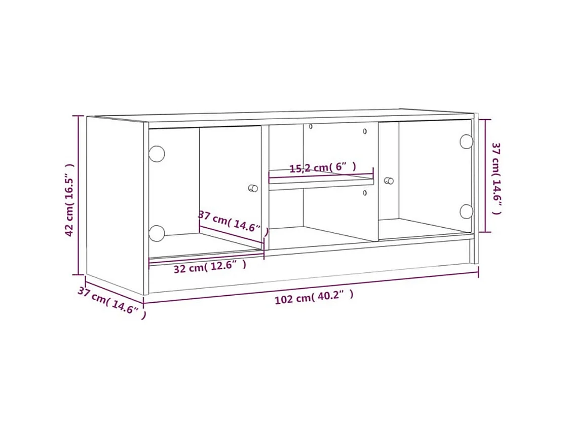 Meuble TV avec portes en verre chêne marron 102x37x42 cm