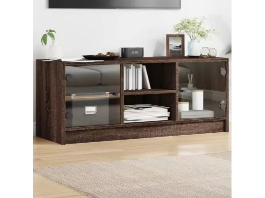 Kauf Unique TV-Schrank mit Glastüren Braun Eichen-Optik 102x37x42 cm