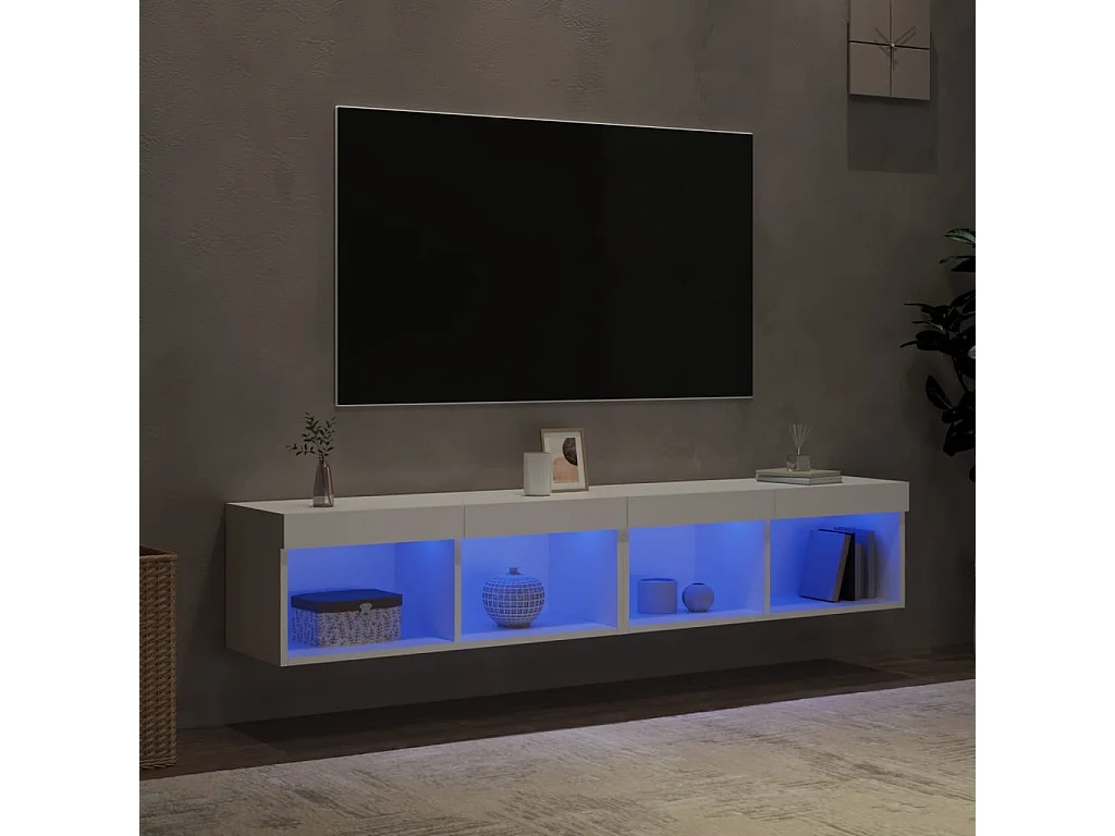 Mobili Porta TV con Luci LED 2 pz Bianchi 80x30x30 cm