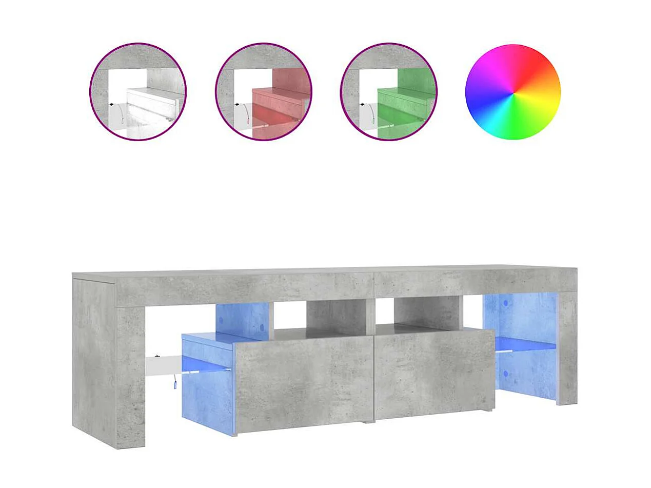 Meuble TV avec lumières LED Gris béton 140x36,5x40 cm